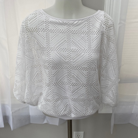 Alfani White lace‎ Blouson top - Picture 1 of 6